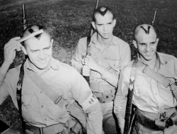 weirdvintage:  Three American soldiers adopt Churchill’s trademark ”V for Victory” into their hairstyle, WWII (Scanned by WeirdVintage from Getty Images’ Decades of the 20th Century: 1940s by Nick Yapp) 