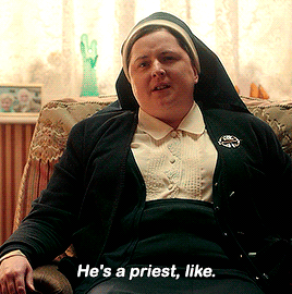 wesscraven:Sister Michael being fucking done with Father Peter.Derry Girls (2018–)