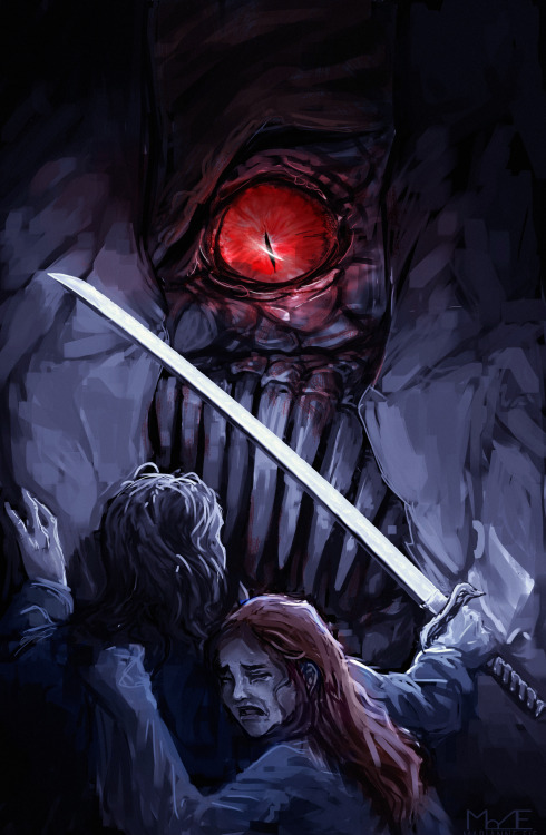 Fanart of Kaladin and Shallan in the Chasms with a chasmfiend. Fun fun!!