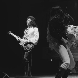 iommi-tony:  Tony Iommi and Ozzy Osbourne, “Technical Ecstasy” Tour, 1976.