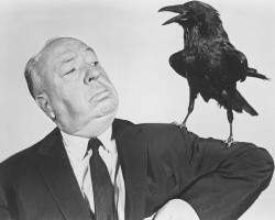 taxidermy-in-art:  Alfred Hitchcock, taken while filming ‘The Birds’ in 1963 