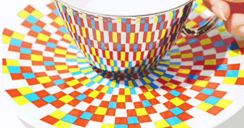 thegoblinmarketofficial:  steampunkworldsfair:  Mirror Teacups and Saucers by D-Bro The cups are mirrored to reflect the colorful artwork displayed on the saucers. Here are more examples: [Source]  We would prefer something considerably less…. bright