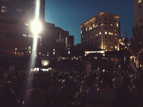 Out here #fucktrump #portland #protesting (at Pioneer Courthouse Square)