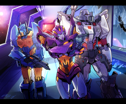 doragon13:  dataglitch:  Another commission done! This is for  someone who wishes to remain unnamed, but wanted Nautica, Nightbeat, and Megatron(based on the latest mtmte) Man I had so much fun on this one!! Hope you like it!!:’D (I’ll send an email