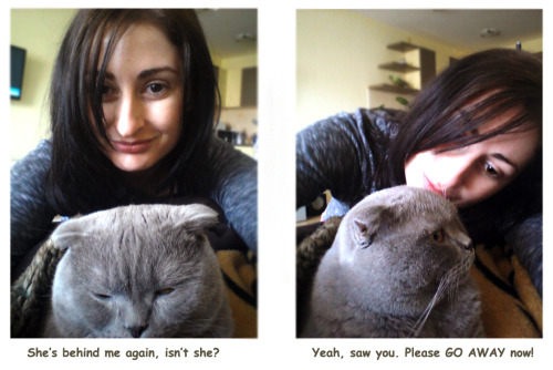 This is me and my Scottish Fold Charlie. He is so grumpy whenever I wake him up from a good sleep. B