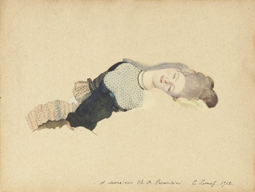 Study of a sleeping lady   -   Konstantin Somov  1912Russian  1869-1939 Pencil, watercolour and goua