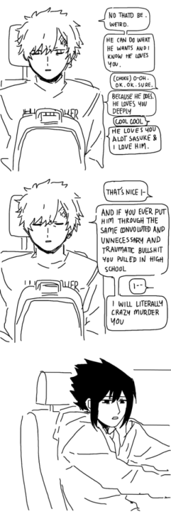 cassrielghost:surprisedentistry:lipt-97:sasuke driving gaara to class at their shitty liberal arts s