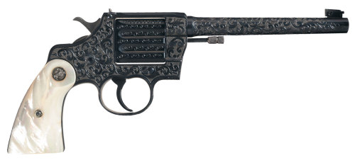 Engraved and pearl handled Colt Camp Perry .22 caliber single shot target pistol, 1920’s.Sold 