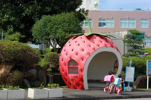 kelleyelizabet:  crazy-kitch: fruits bus stop - Nagasaki my main home is the strawberry and my summer home is the watermelon 