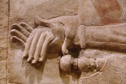 allmesopotamia: From Khorsabad - Ancient Mesopotamia. Detail of hands from relief sculptures that on