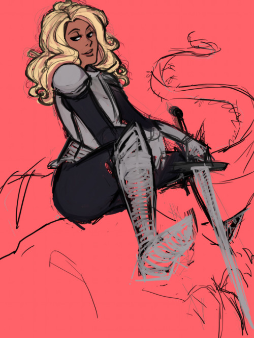 Trying to do a totes adult-real-artist-seriously-guys painterly pic. WIP of said attempt with Adrienne in her knight’s armor and sword atop a slain demon.  I just fucking love all of the human/angel relationships and how different they are. Adrienne