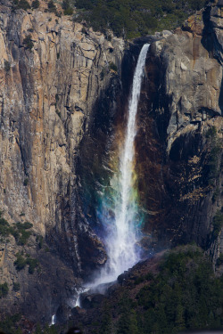 earthstory:  Bridalveil RainbowWhen the sun is just right, so that the light hits it at the right angle…and the water flow is just right, so that the droplets of mist in the air are the perfect size…and you, as the observer are standing at precisely