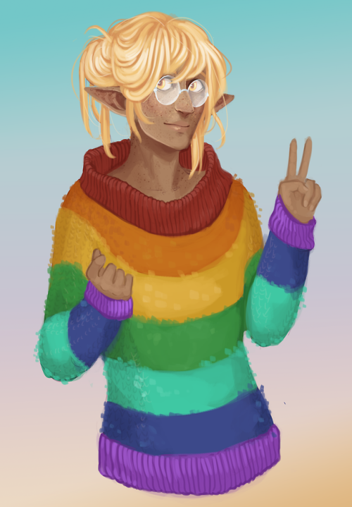 artpigeons:i wanted to do one of my elves in a pride shirt and i figured theronault is my gayest elf