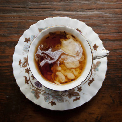 teaandtext:  elevenses. by phase VIII on Flickr.  I love my tea with milk or cream. ♥