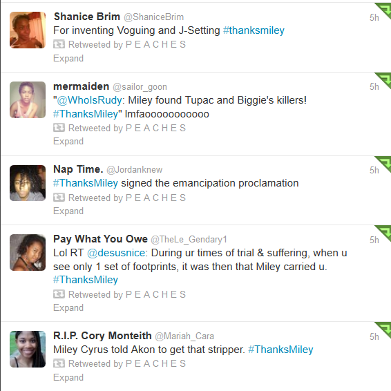 kudipeaches:  chocfroricana:  Some more gems from Black Twitter in response to Miley