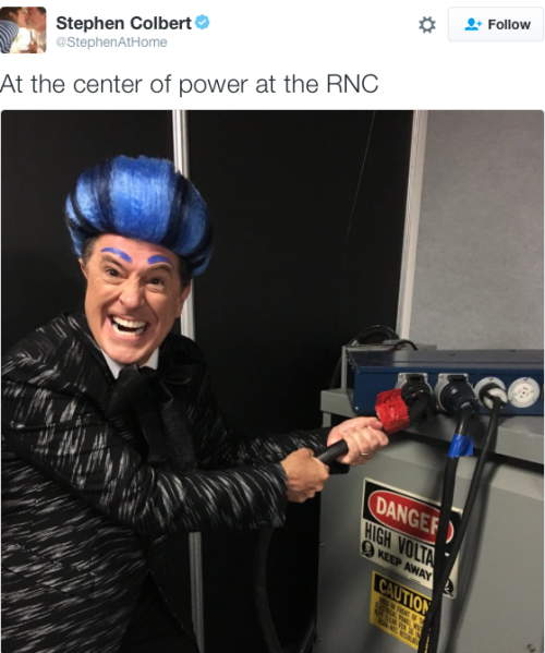 filmsfoodandfandom:  micdotcom:  Watch: Stephen Colbert “stole” the mic at the RNC and mocked Trump   THERE’S my Stephen Colbert! 
