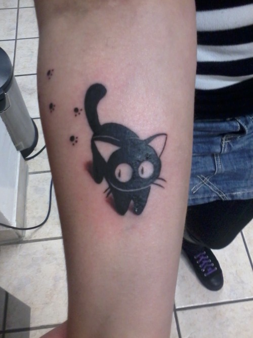 fuckyeahtattoos:  Thats my first tattoo. It’s done at Sacred Ink. Bielefeld, Germany by Andreas. He is just in education and it’s just his 13st. I love cats and I love my tattoo! MEOW!!!