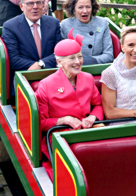 everythingroyalty: Queen Margrethe II of Denmark trying The Old Roller Coaster (Den Gamle Rutscheban