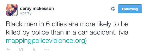 justice4mikebrown:  In 6 US cities, black men are more likely to be killed by police