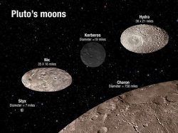 sixpenceee:  Pluto’s Five MoonsA NASA illustration