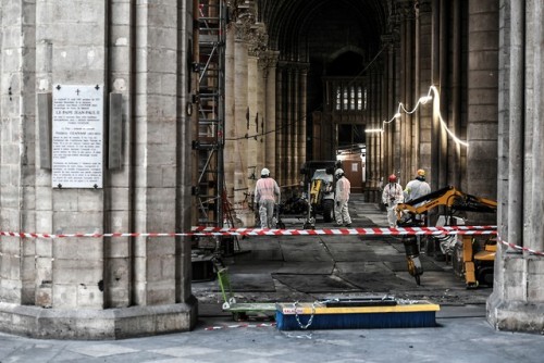 yahoonewsphotos: PHOTOS: Rebuilding Notre Dame Three months after a fire ravaged Notre-Dame cathedra