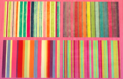 Girl’s Striped Rug Set Comes with 8 swatches of 3 different sized rugs- Sizes 2x1, 3x2 and 4x3. EA M