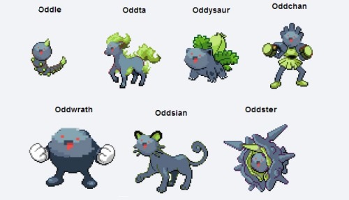 sparoma: so i discovered that basically any pokemon morphed with oddish results in the best thing ev
