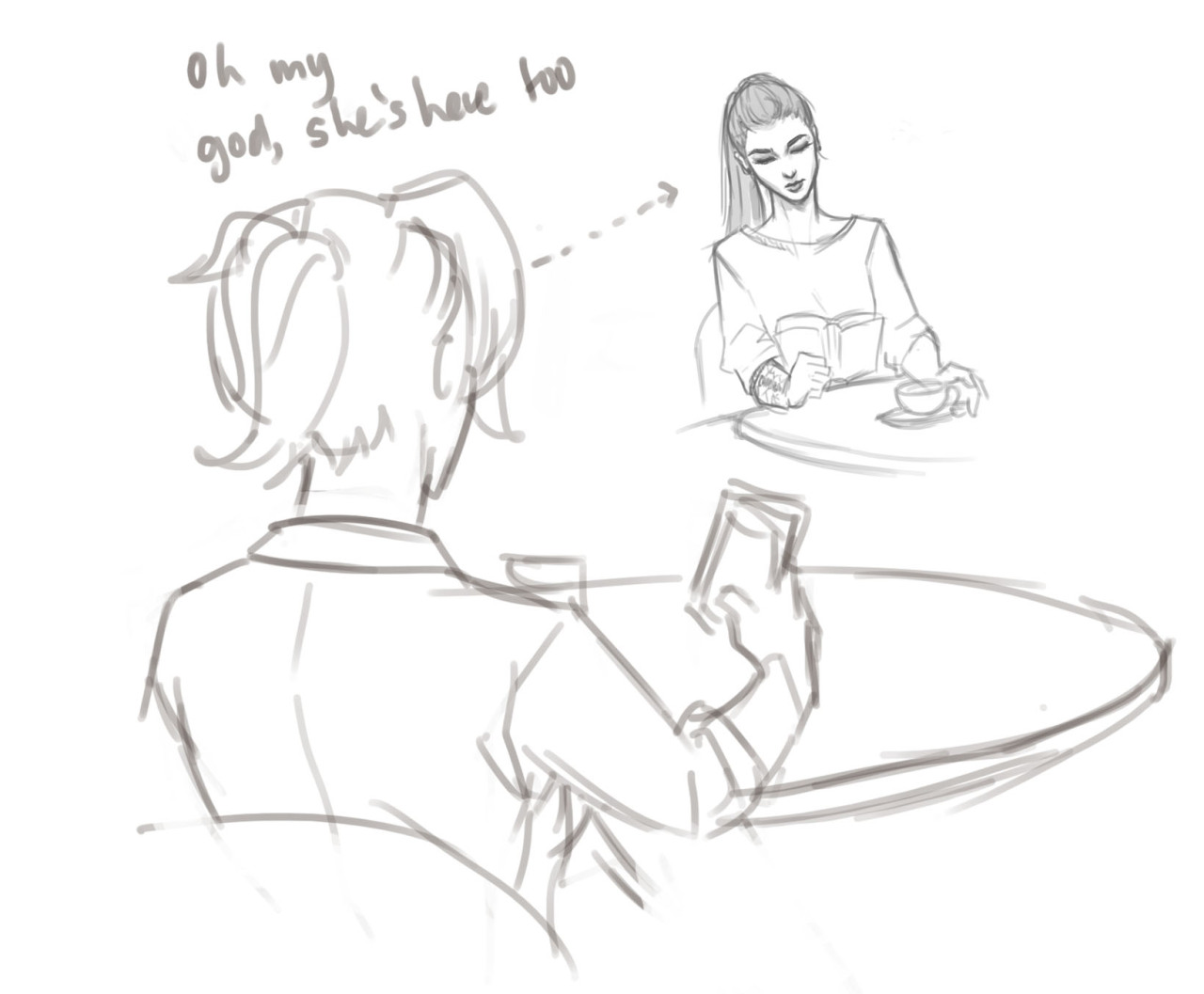 u-so-silly: Mercymaker - at a .. coffee shop?  Mercy gets caught staring at ms lacroix.