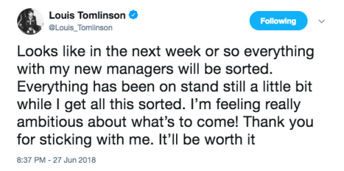 kingupdates:Louis tweeted this, this, this and this. June 27, 2018.