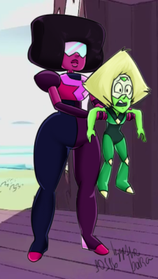 izzy-the-baka:  So I decided to redraw my fave screenshot from this last su bomb cuz everyone need some Garnet lifting lil Peridork in their lifes &lt;3 Transparent version under the cut! Keep reading 