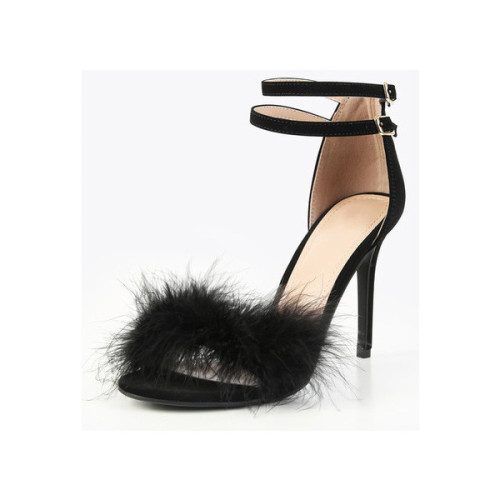 SheIn(sheinside) Single Sole Feather High Heels BLACK ❤ liked on Polyvore (see more black stiletto)