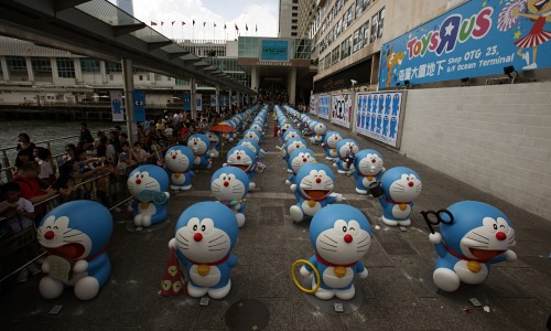 guardian:
“ “We must never let a little robotic cat take control of our minds."
Chinese media have accused Japanese manga star Doraemon of trying to corrupt China’s youth.
Photo: Bobby Yip/Reuters
”