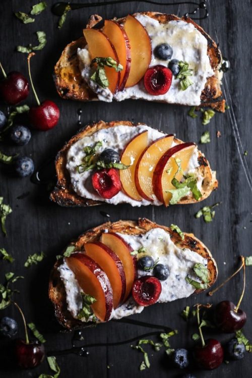 Cherry & Plum Toast with Blueberry Whipped Ricotta