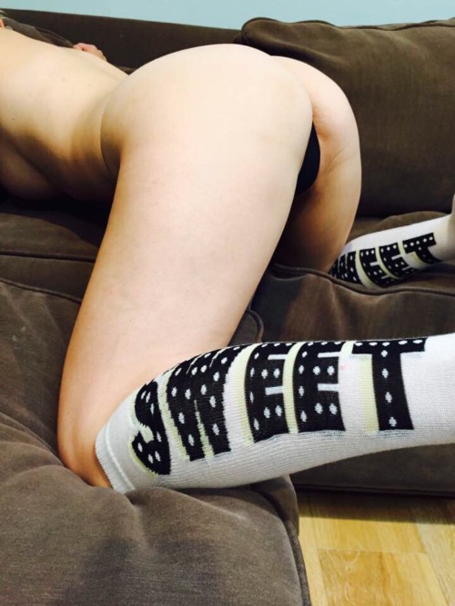 hotwifeblondiegirl:  Happy Sunday In Socks!! Hope you all enjoy these new knee socks. And seriously, how cute do they look with this little sheer thong?? Love it!! 😍😍😍😈😈😈