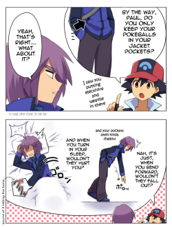 commanderpigg:   【腐】シンサト  The two talk about where they keep their pokeballs (yeah!!) Translated by me; as always, corrections and suggestions are always welcome :) 