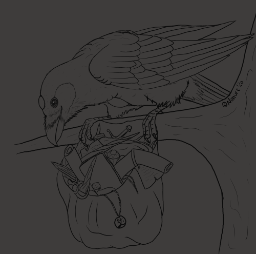 A sketch for @Almonihah! Brennus trick or treating for Halloween. Looks like he managed to pick up a