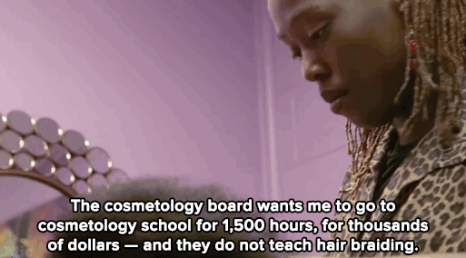 iused-tolove-her: micdotcom:  stylemic:  If hair braiding isn’t taught in many beauty schools, why does the government force black women to go (and pay thousands) to get a cosmetology license? What’s worse is not doing so could result in a บ,000