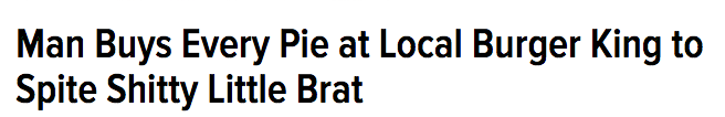 caligulascookie:
“ r-u-seri0us:
“ 88-red-balloons:
“ catladyofficial:
“ the best headline i’ve ever read.
”
yes. apparently a kid was screaming in line behind him about wanting pie, so he bought every single one. 23 pies. then slowly ate them as he...