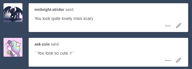 ask-scarycrows:“You guy’s are so wonderful!” ( @midnight-strider @ask-zuie