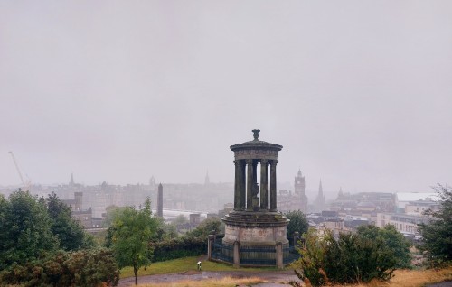 Edinburgh's View From Calton Hill In A Foggy Day.