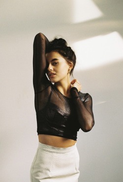 Americanapparel:  Lauren In The Shiny Mesh Long Sleeve Crop Top, The Lame Stretch