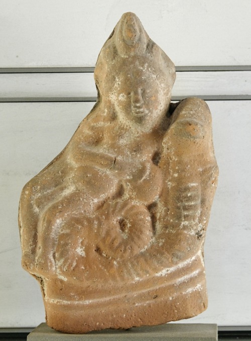 Terracotta statuette from Roman Egypt depicting the deities Harpocrates and Agathodaimon, the latter