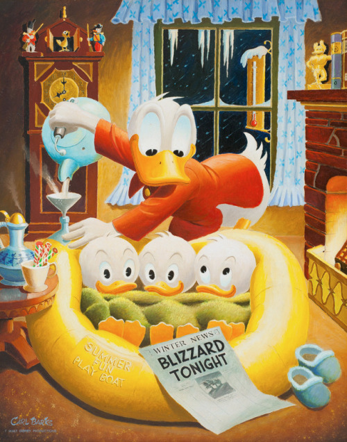 Blizzard Tonight (1973), Carl Barks. A recreation of his cover for Donald Duck #44 (1955).