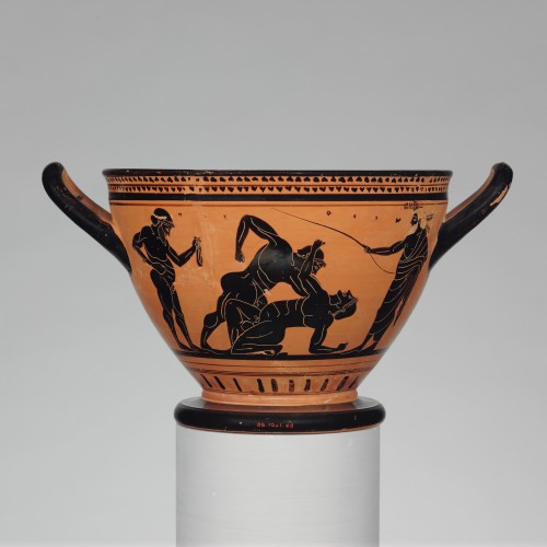 via-appia: Terracotta skyphos (deep drinking cup), Pankration or a wrestling match Attributed to the Theseus Painter, Greek, Attic, ca. 500 B.C. 