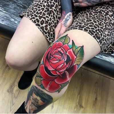 Palongsink Tattoo Tacloban  Rose knee tattoo from artist Ricardo Peñaranda  For inquiries and appointment  httpsbitly2zKtbTo or directly call us   63 919 007 2539 We are located at 31A Real