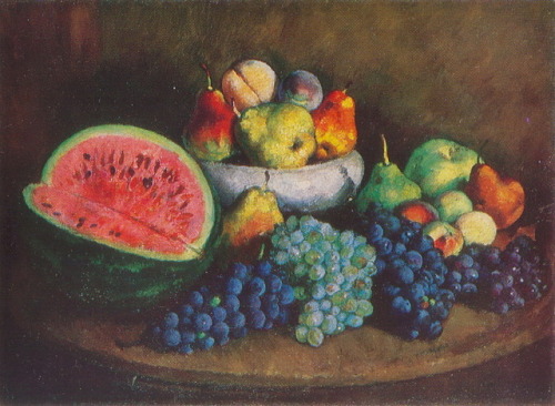 ilya-mashkov: Watermelon and grapes, 1920, Ilya Mashkov Medium: oil,canvas