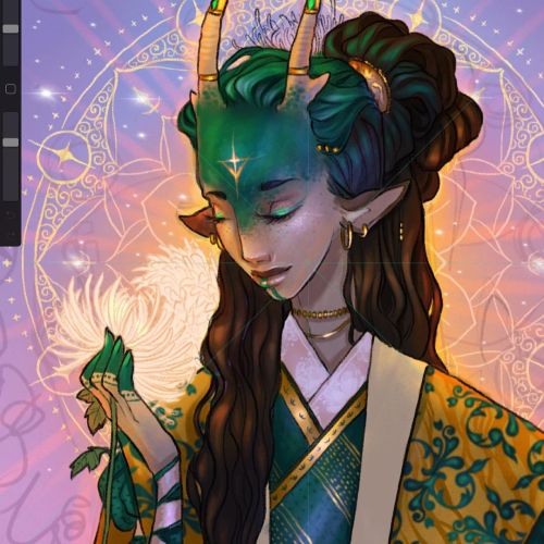 Sunset . . . . Work in progress for my Druid Firblog Cybele DnD character card. I chose to stay home