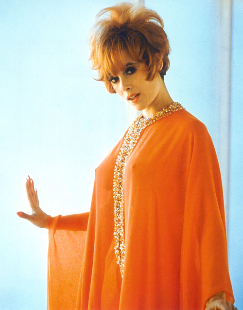 vintageruminance: Jill St.John in diaphanous orange gown, 1960s