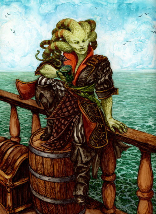 Vraska’s Tea Time.Alcohol markers and a tiny bit of watercolor on Yupo. 9″ x 12″This started out as 