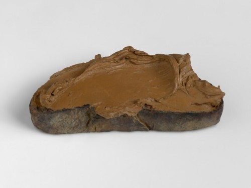Martin Creed - Work No. 3077 Peanut Butter On Toast, 2018  Patinated bronze, pigment , 4.2 x 16.5 x